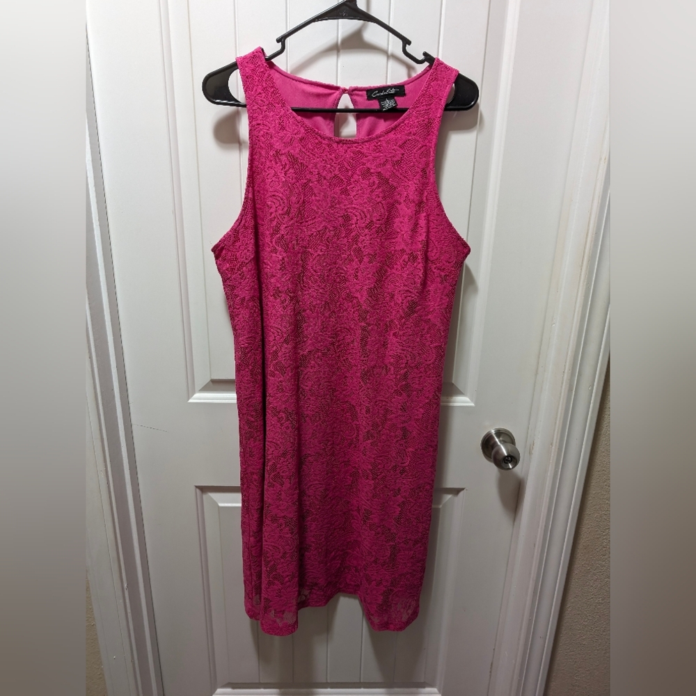 Candalite Pink Dress Floral Lace Sleeveless Keyhole Back Tank Sz LG Lightweight